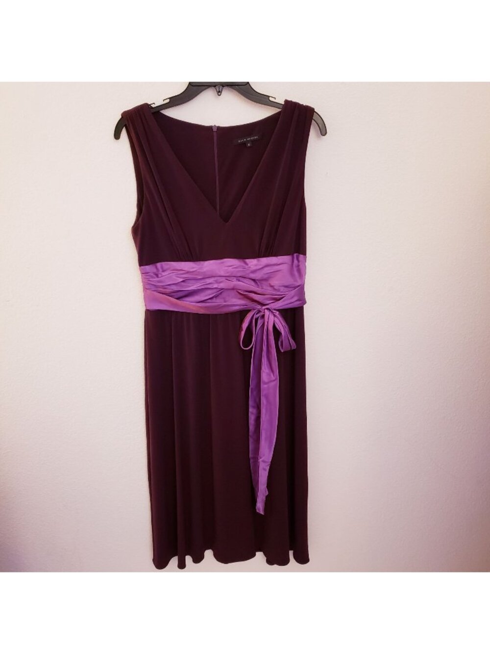 David Meister Purple Stain Trimmed Sash Cocktail Dress Size 8 EUC